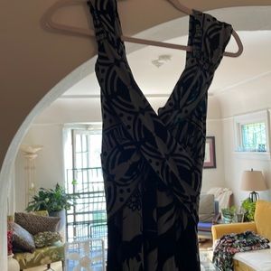Soft green and black geometric pattern long flowing sundress.